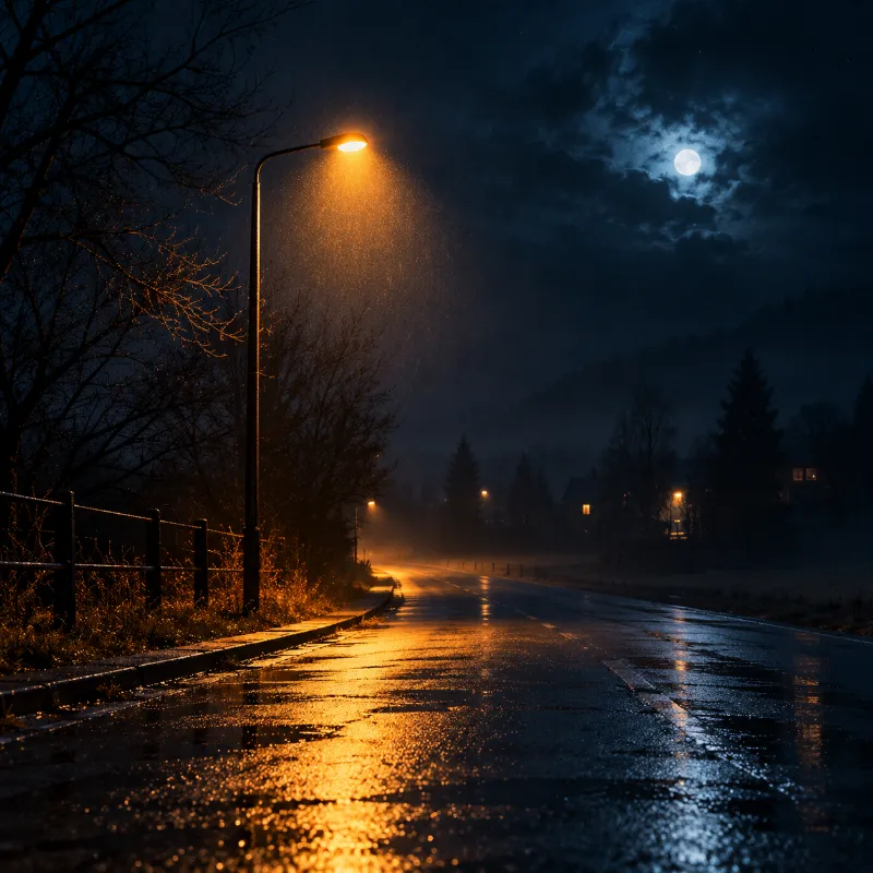 Album cover: a street lamp on a rainy night
